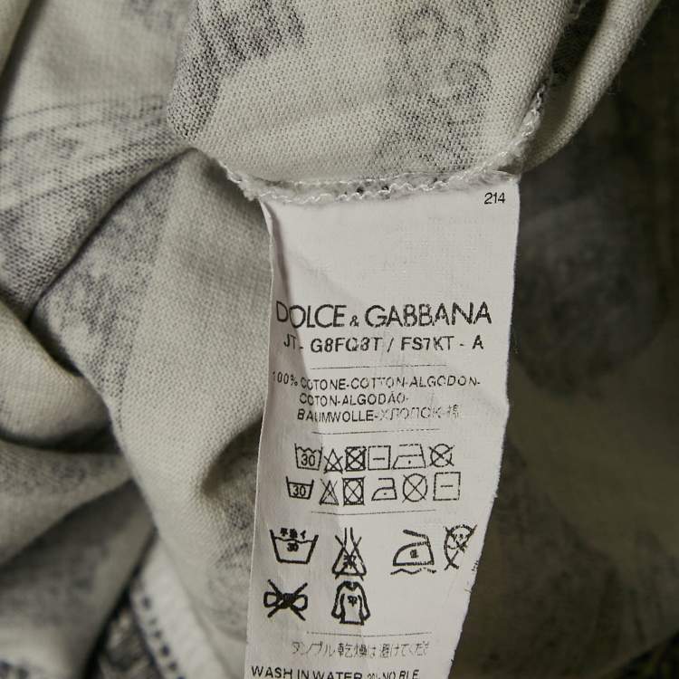Pre Owned Dolce & Gabbana White Printed Cotton Knit Henley T-Shirt XXL