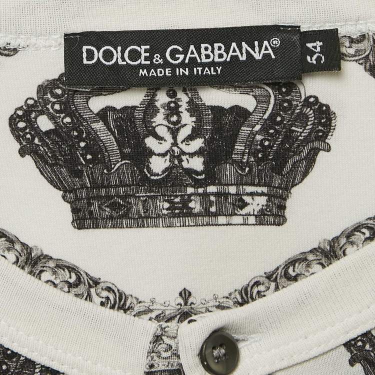 Pre Owned Dolce & Gabbana White Printed Cotton Knit Henley T-Shirt XXL