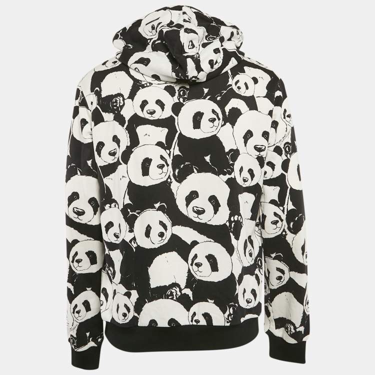 Pre Owned Dolce & Gabbana Black/White Pandas Print Cotton Knit Hooded Sweatshirt XXL