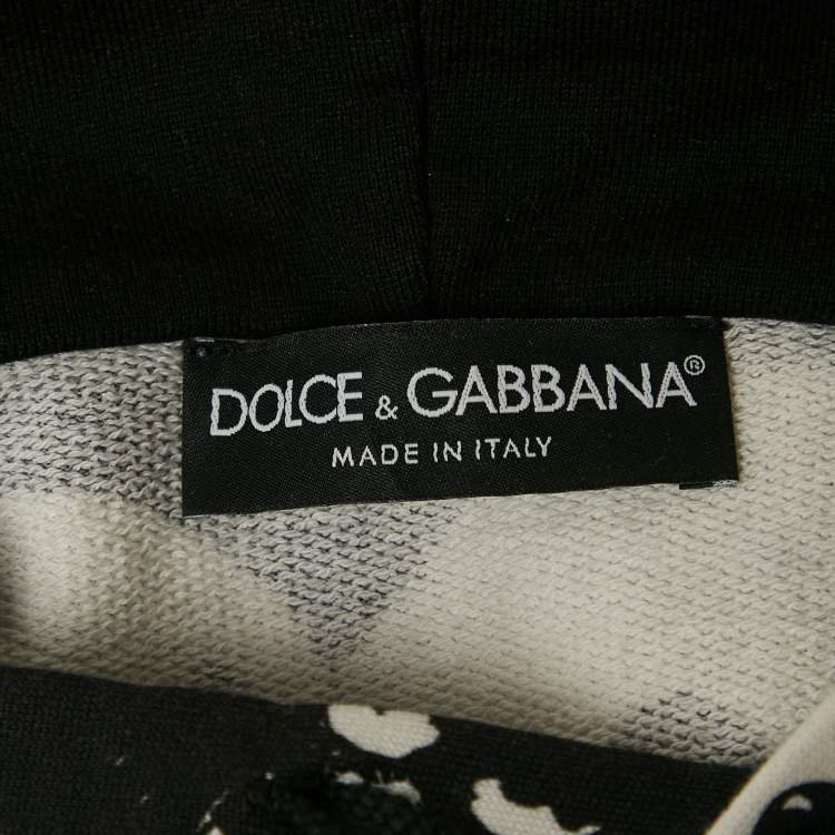 Pre Owned Dolce & Gabbana Black/White Pandas Print Cotton Knit Hooded Sweatshirt XXL