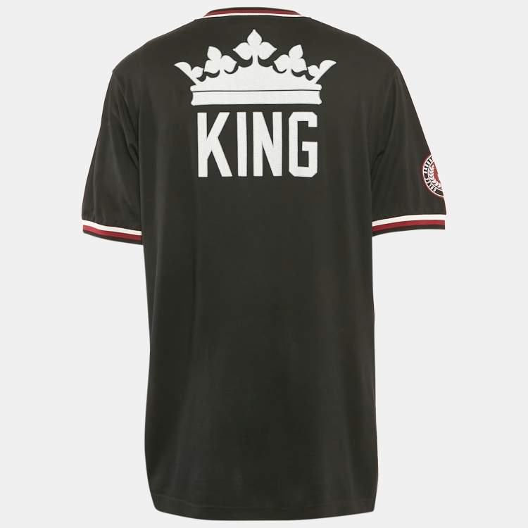 Pre Owned Dolce & Gabbana Black DG King Print Cotton Jersey V-Neck T-Shirt M