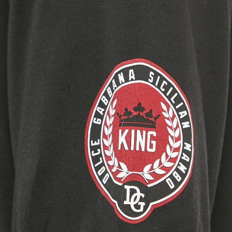 Pre Owned Dolce & Gabbana Black DG King Print Cotton Jersey V-Neck T-Shirt M