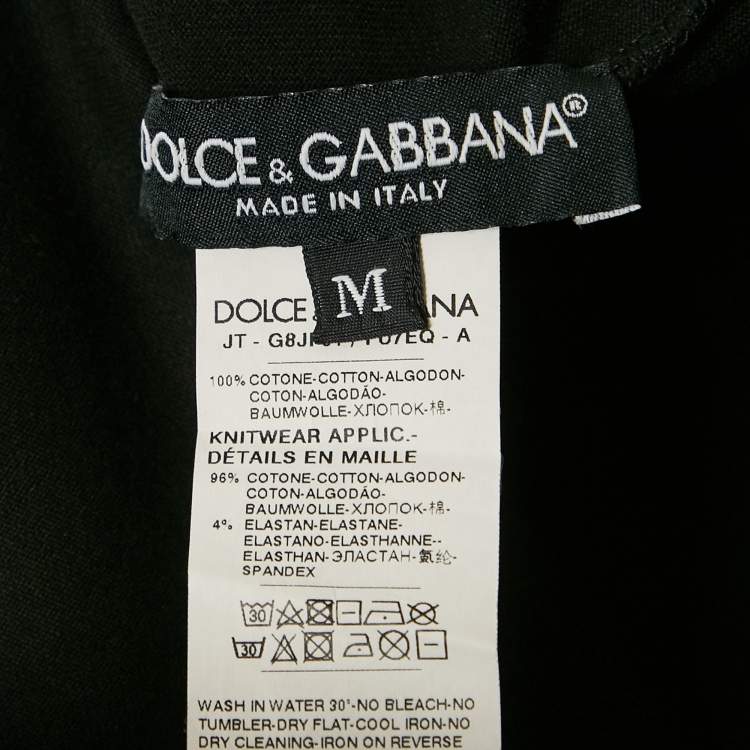 Pre Owned Dolce & Gabbana Black DG King Print Cotton Jersey V-Neck T-Shirt M