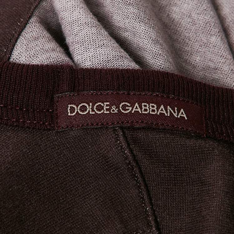 Pre Owned Dolce & Gabbana Burgundy Printed Crew Neck T-Shirt XL