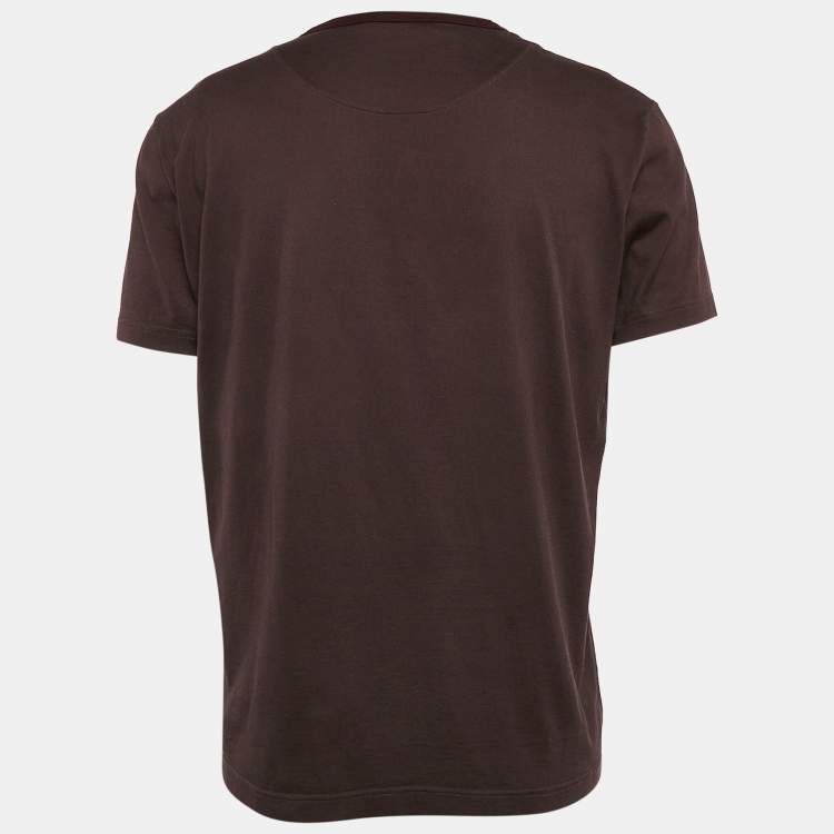 Pre Owned Dolce & Gabbana Burgundy Printed Crew Neck T-Shirt XL