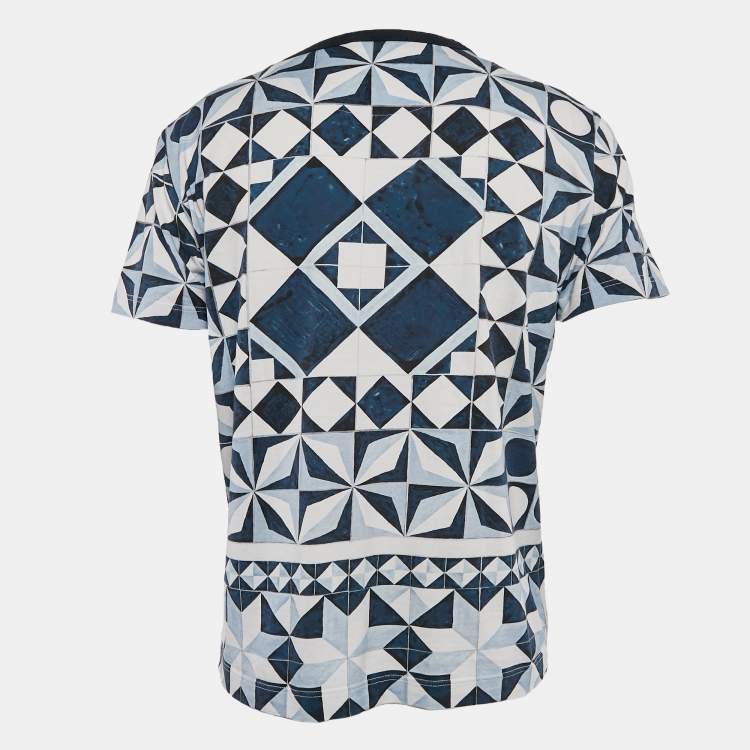 Pre Owned Dolce & Gabbana Blue Gio Ponti Print Cotton Jersey T-Shirt XL 