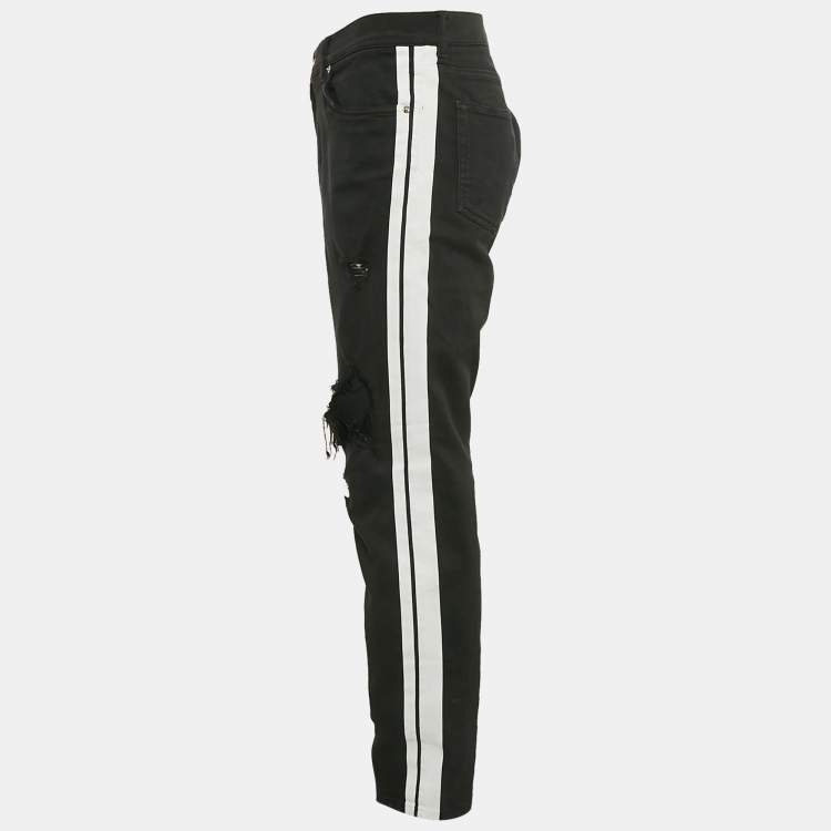 Pre Owned Dolce & Gabbana Black Side Stripe Denim Ripped Skinny Jeans Waist 38"