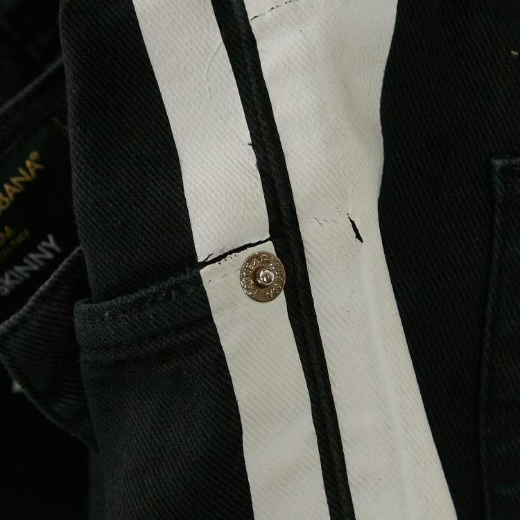 Pre Owned Dolce & Gabbana Black Side Stripe Denim Ripped Skinny Jeans Waist 38"
