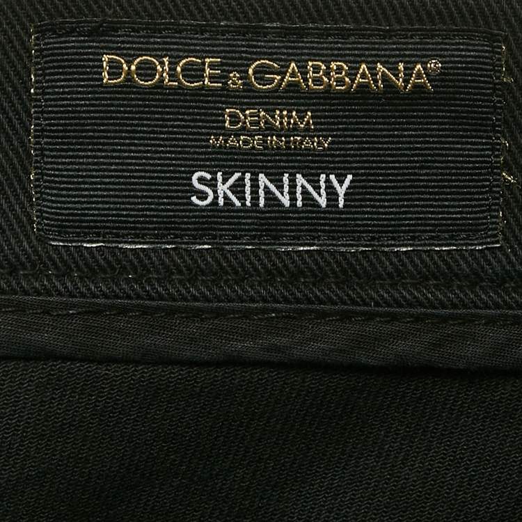 Pre Owned Dolce & Gabbana Black Side Stripe Denim Ripped Skinny Jeans Waist 38"