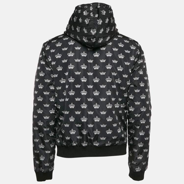 Pre Owned Dolce & Gabbana Black Crown Print Synthetic Zip-Up Jacket L