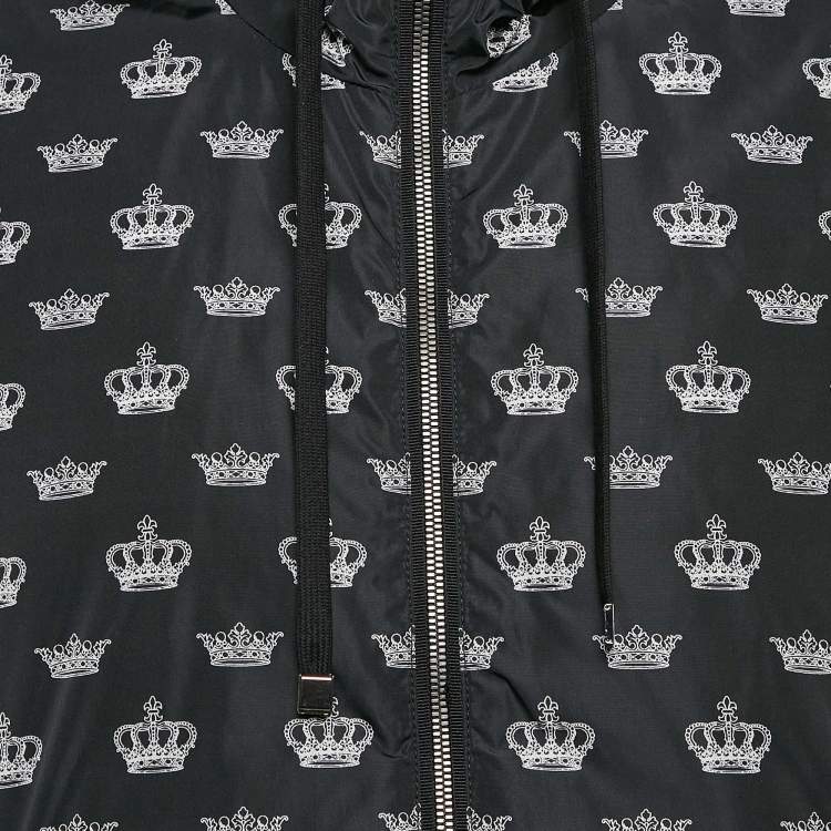 Pre Owned Dolce & Gabbana Black Crown Print Synthetic Zip-Up Jacket L