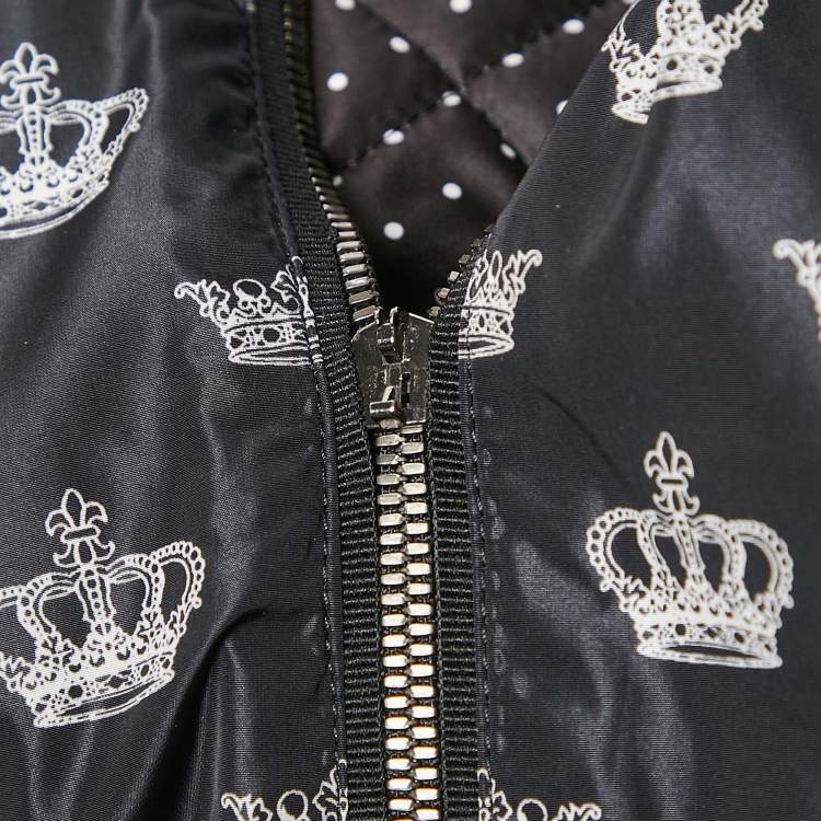 Pre Owned Dolce & Gabbana Black Crown Print Synthetic Zip-Up Jacket L