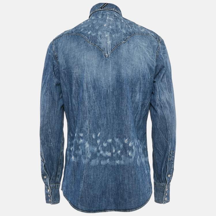 مملوكة مسبقًا Dolce & Gabbana Blue Distressed Denim Button Front Shirt XL