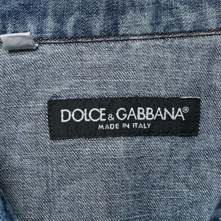 مملوكة مسبقًا Dolce & Gabbana Blue Distressed Denim Button Front Shirt XL