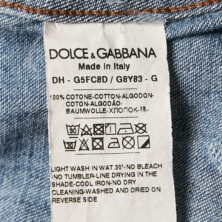 مملوكة مسبقًا Dolce & Gabbana Blue Distressed Denim Button Front Shirt XL