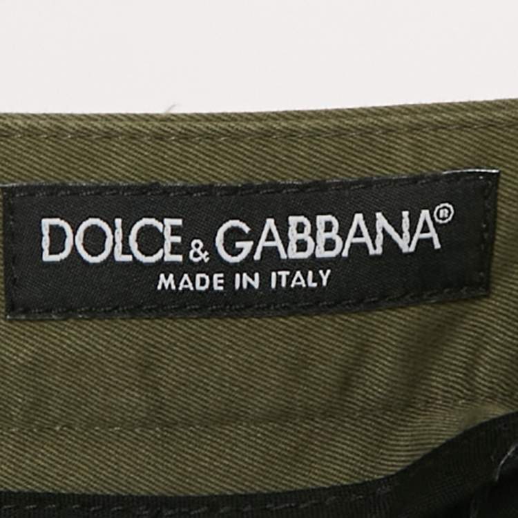 Pre Owned Dolce & Gabbana Green Gabardine Logo Embossed Trim Detail Pants XL
