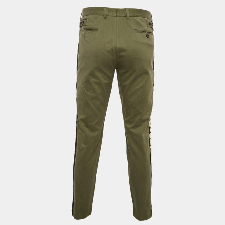 Pre Owned Dolce & Gabbana Green Gabardine Logo Embossed Trim Detail Pants XL