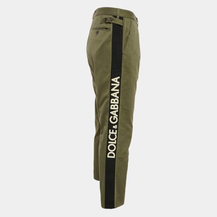 Pre Owned Dolce & Gabbana Green Gabardine Logo Embossed Trim Detail Pants XL