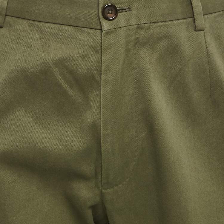 Pre Owned Dolce & Gabbana Green Gabardine Logo Embossed Trim Detail Pants XL