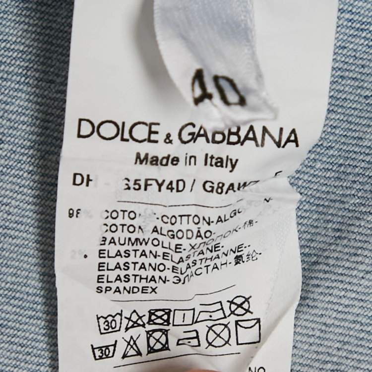 Pre Owned Dolce & Gabbana Navy Blue Logo Print Denim Button Front Shirt M