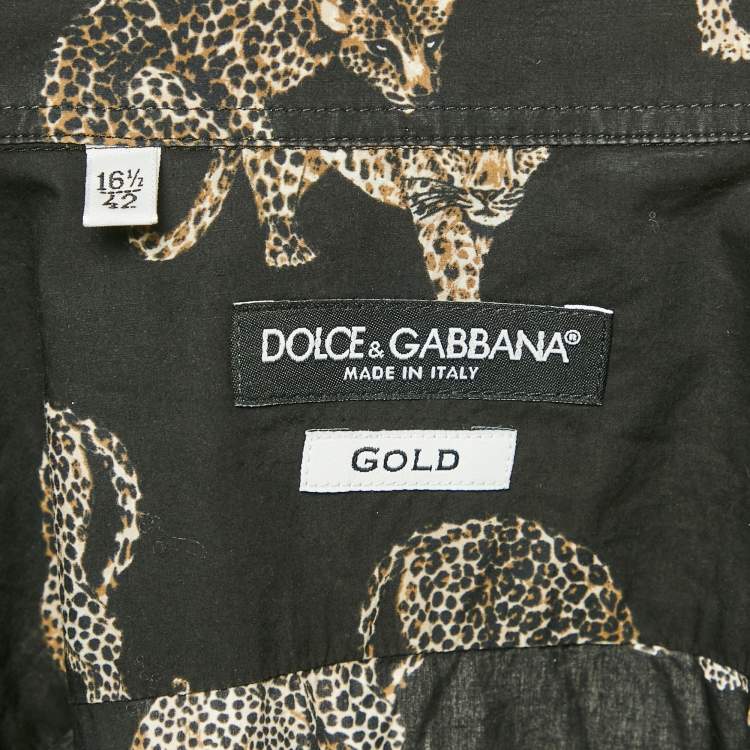 Pre Owned Dolce & Gabbana Gold Black Animal Print Cotton Button Front Shirt XL