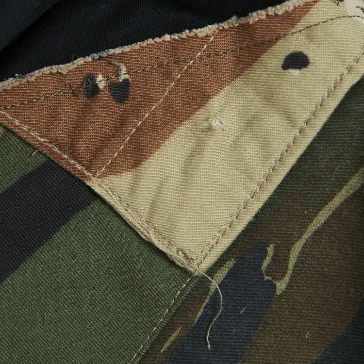 Pre Owned Dolce & Gabbana Black/Green Camouflage Denim and Jersey Patchwork T-Shirt M