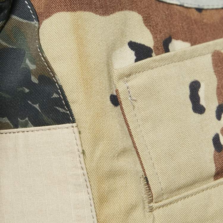 Pre Owned Dolce & Gabbana Black/Green Camouflage Denim and Jersey Patchwork T-Shirt M