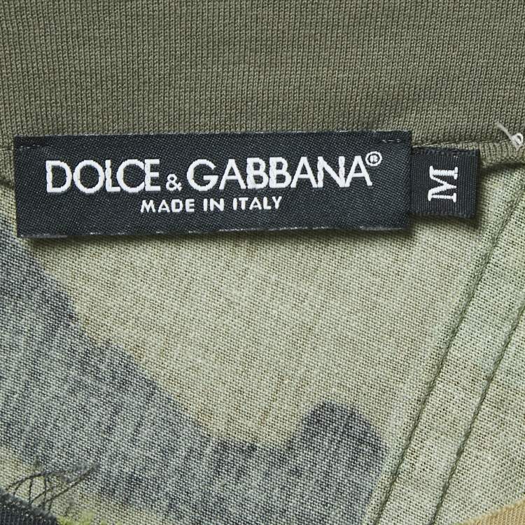 Pre Owned Dolce & Gabbana Black/Green Camouflage Denim and Jersey Patchwork T-Shirt M