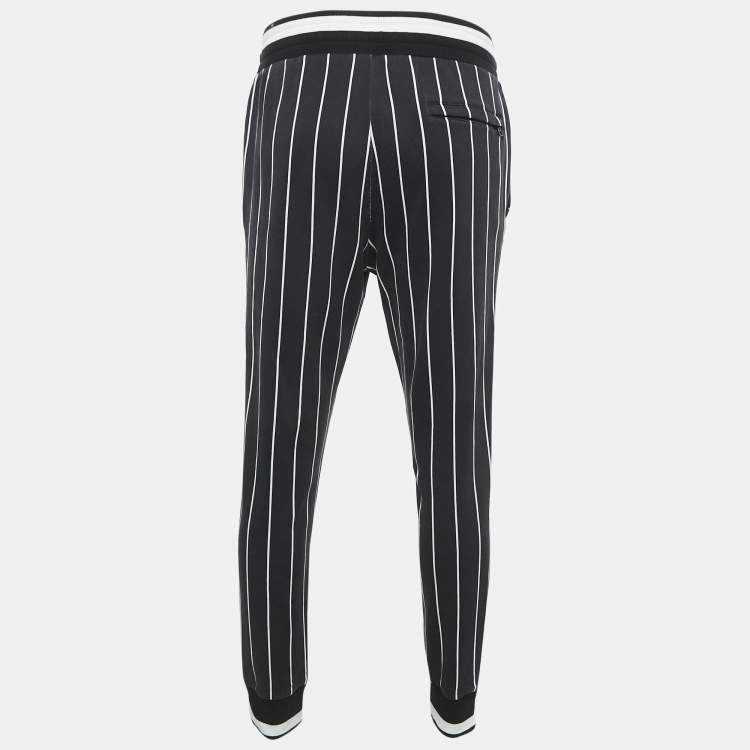 Pre Owned Dolce & Gabbana Black Pinstripe Cotton Knit Applique Detail Track Pants XL