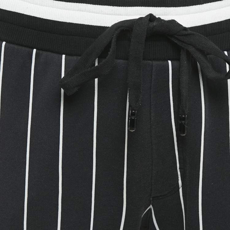 Pre Owned Dolce & Gabbana Black Pinstripe Cotton Knit Applique Detail Track Pants XL