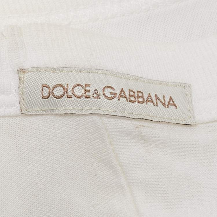 Pre Owned Dolce & Gabbana White Crown Print Jersey Crewneck T-Shirt L