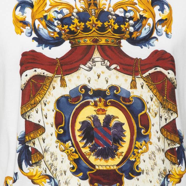 Pre Owned Dolce & Gabbana White Crown Print Jersey Crewneck T-Shirt L