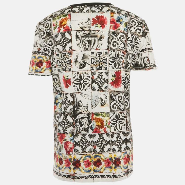 Pre Owned Dolce & Gabbana Black/White Printed Jersey Crewneck T-Shirt XXL 