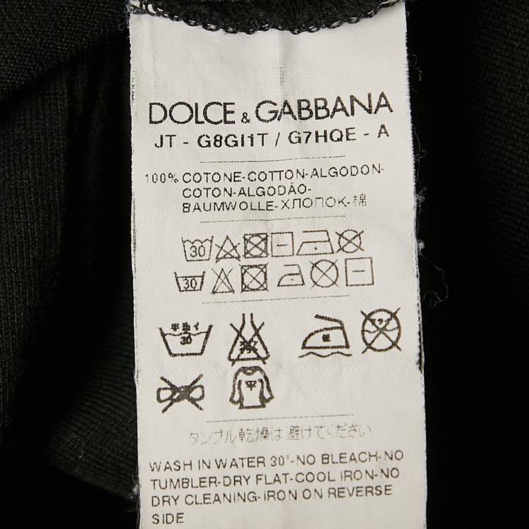 Pre Owned Dolce & Gabbana Black Crown Embroidery Cotton Henley T-Shirt XL