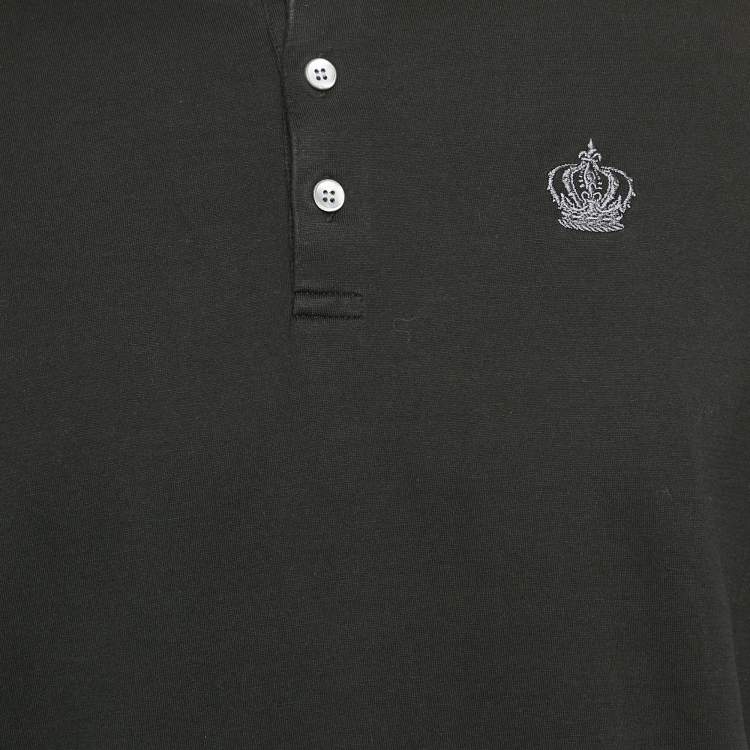 Pre Owned Dolce & Gabbana Black Crown Embroidery Cotton Henley T-Shirt XL