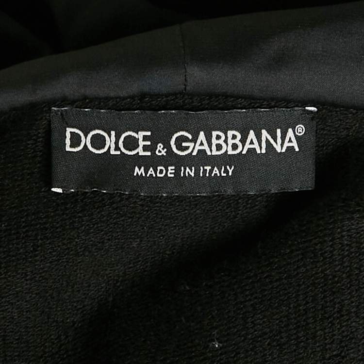 Pre Owned Dolce & Gabbana Black Crown Flocking Cotton Knit Hoodie L