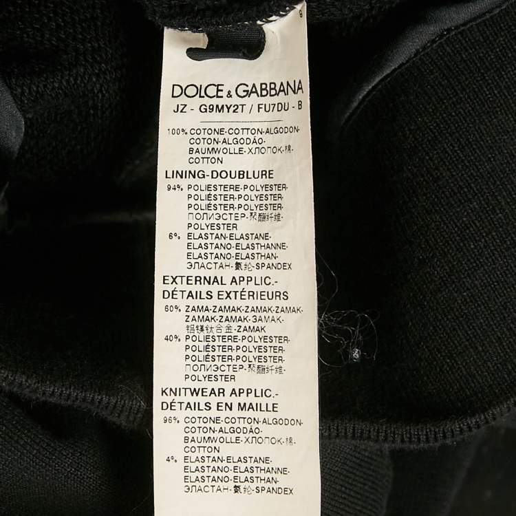 Pre Owned Dolce & Gabbana Black Crown Flocking Cotton Knit Hoodie L