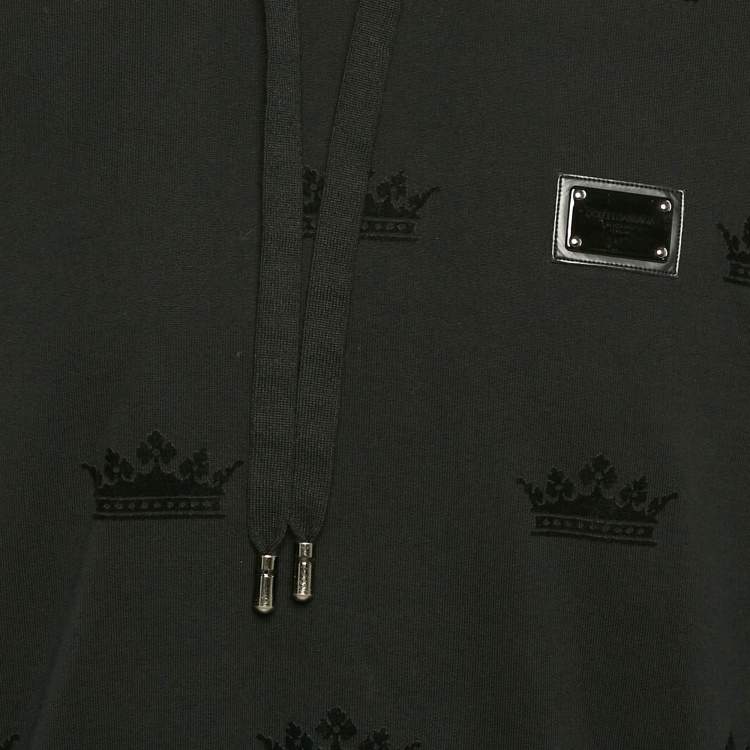 Pre Owned Dolce & Gabbana Black Crown Flocking Cotton Knit Hoodie L