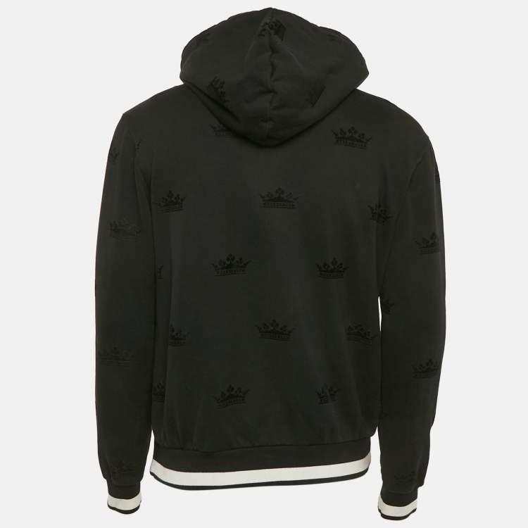 Pre Owned Dolce & Gabbana Black Crown Flocking Cotton Knit Hoodie L