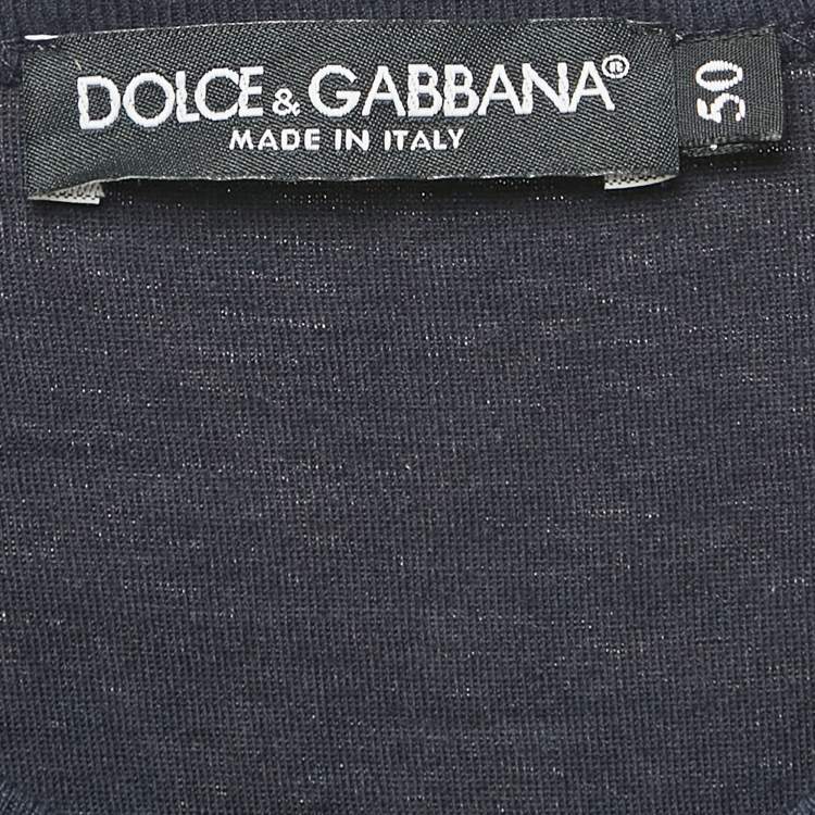 Pre Owned Dolce & Gabbana Navy Blue General Badge Print Jersey Crewneck T-Shirt L
