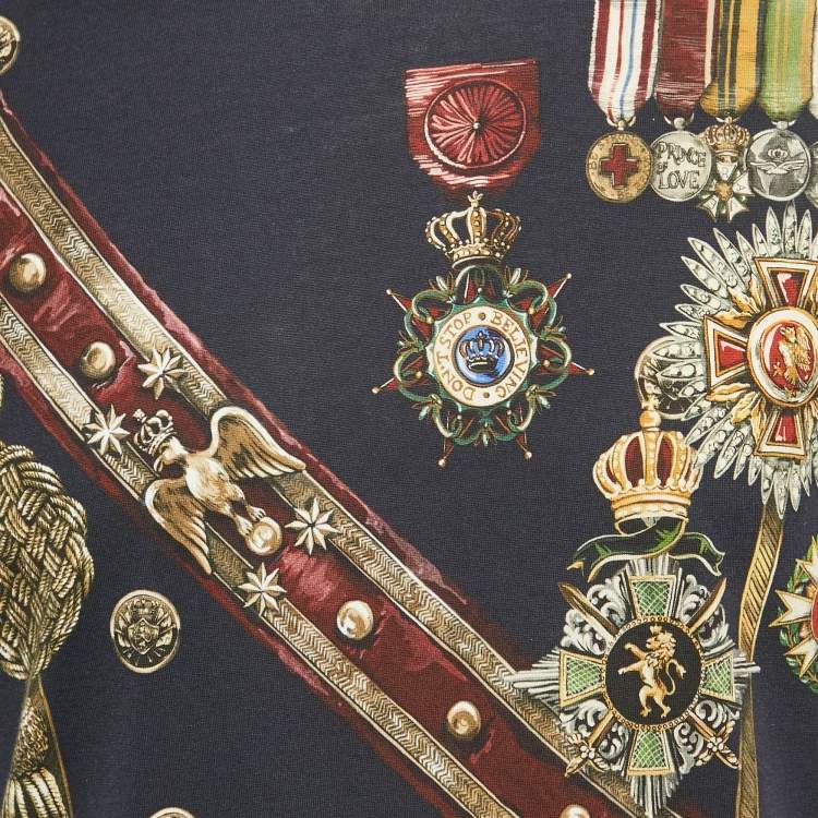 Pre Owned Dolce & Gabbana Navy Blue General Badge Print Jersey Crewneck T-Shirt L