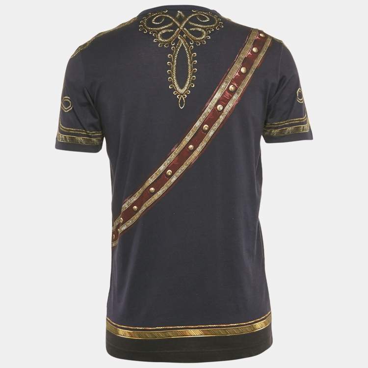 Pre Owned Dolce & Gabbana Navy Blue General Badge Print Jersey Crewneck T-Shirt L