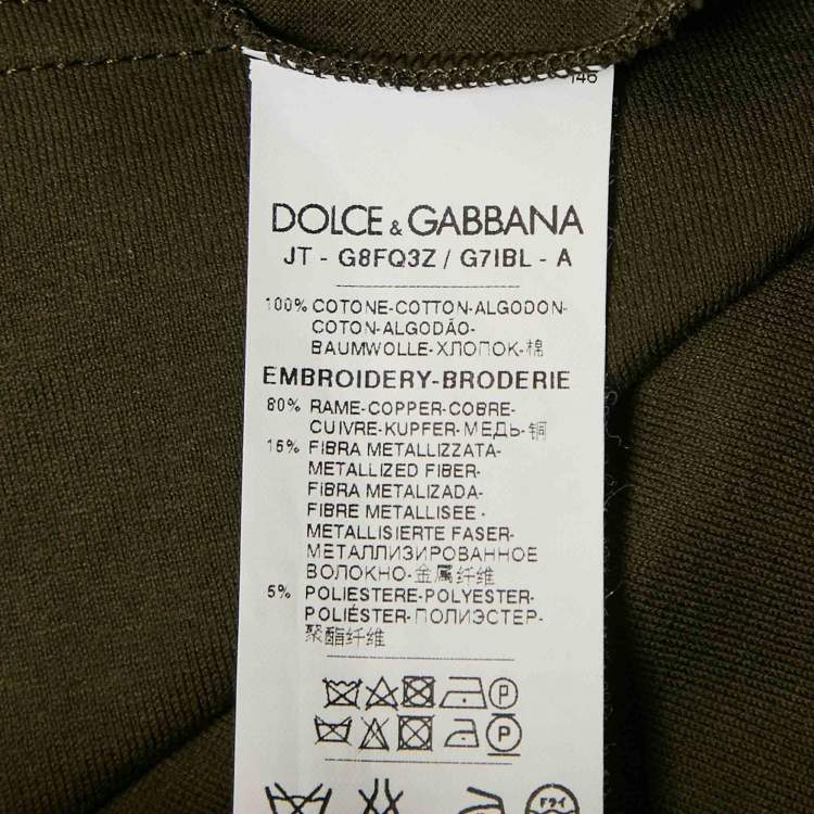 Pre Owned Dolce & Gabbana Green Embroidered Jersey Long Sleeve T-Shirt L