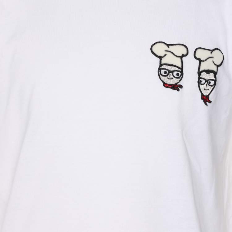 Pre Owned Dolce & Gabbana White Cotton Cross-Stitch Chef Patch T-Shirt S