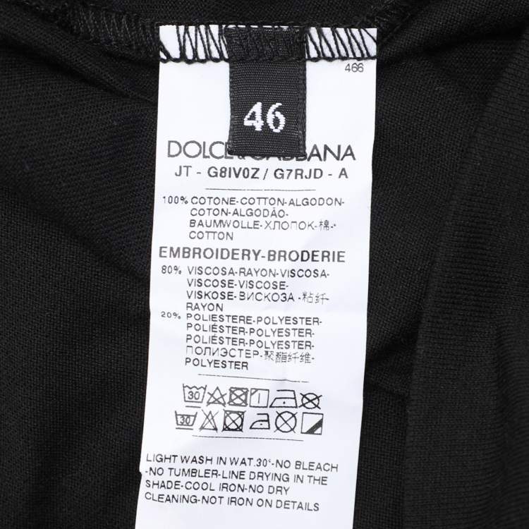 Pre Owned Dolce & Gabbana Black Cotton Cross-Stitch Patch T-Shirt S