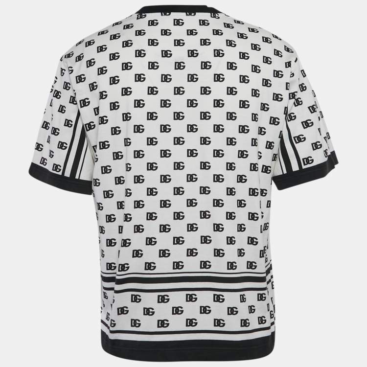 Pre Owned Dolce & Gabbana White DG Print Jersey Crew Neck T-Shirt M
