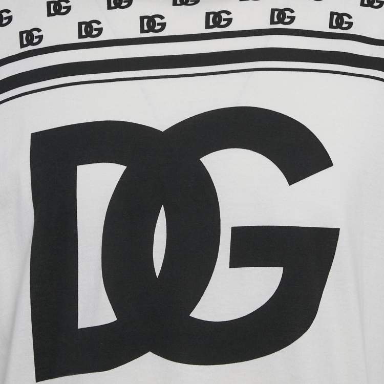 Pre Owned Dolce & Gabbana White DG Print Jersey Crew Neck T-Shirt M