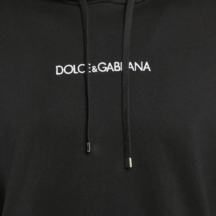 Pre Owned Dolce & Gabbana Black Logo Embroidered Cotton Hooded Sweatshirt L