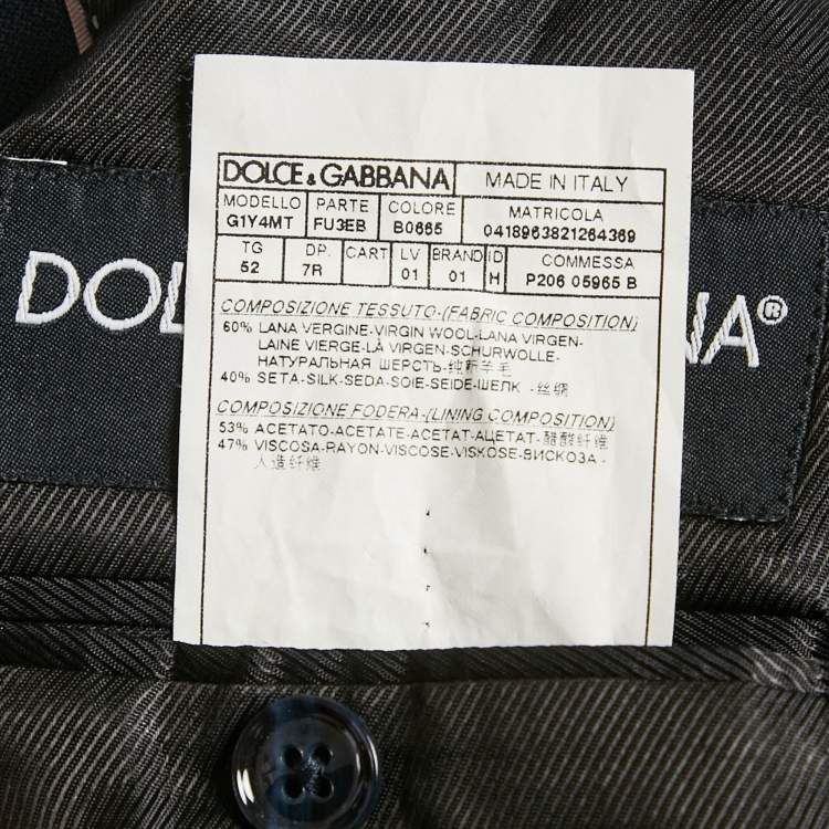Pre Owned Dolce & Gabbana Navy Blue Wool Blend Single Breasted Pants Suit XL