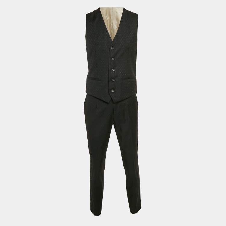 Pre Owned Dolce & Gabbana Black Patterned Wool 3 Piece Suit Set M